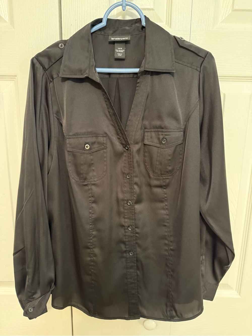 Lane Bryant Black Utility Button-Up Blouse with Epaulets
